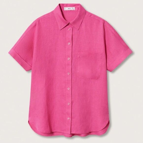 100% Linen Mango Shirt Pink Barbiecore Barbie Core - Picture 2 of 10